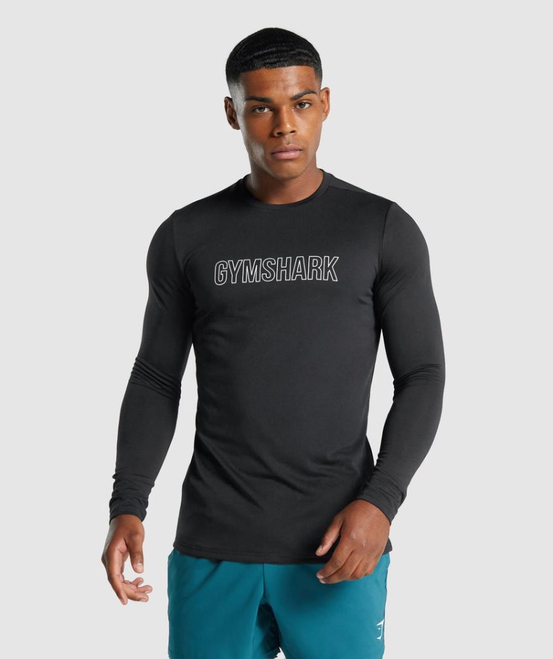 Men\'s Gymshark Arrival Long Sleeve Graphic T-Shirts Black | NZ 4LVXRQ